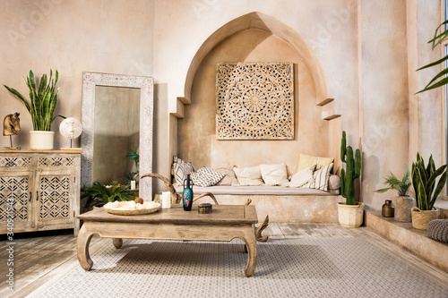 A Luxurious  interior of a oriental style bedroom..