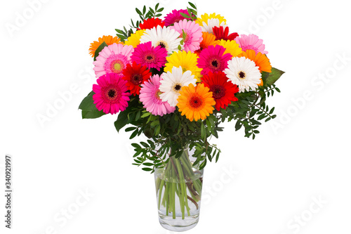 Colorful flower bouquet in a vase isolated