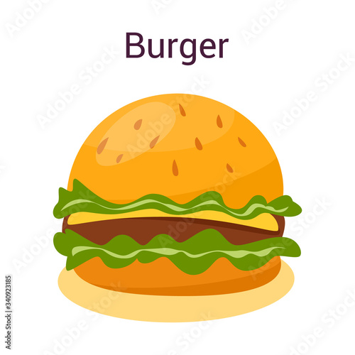 Big tasty hamburger with cheese, tomato and beef