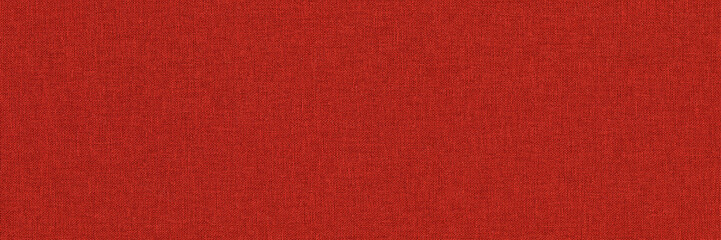 Close-up long and wide texture of natural red fabric or cloth in light red color. Fabric texture of natural cotton or linen textile material. Red canvas background.