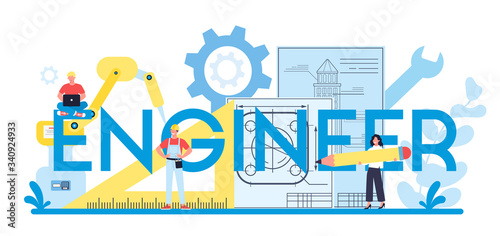 Engineer typographic header concept. Professional occupation to design and build