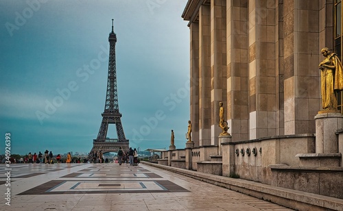 Eiffel Tower is a wrought-iron lattice tower on the Champ de Mars in Paris, France. © othman