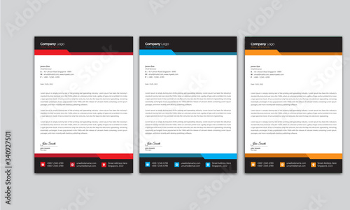 Letterhead Design Template Layout with Yellow,Blue and Red Elements.