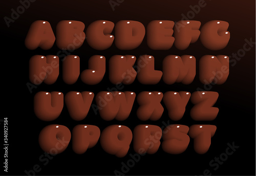 3D Chocolate letters set. Brown heavy bold style alphabet. Sweet candy Font for events, promotions, logos, banner, monogram and poster. Vector typography design.