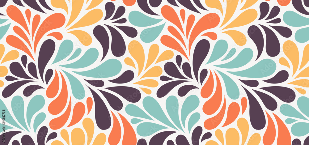Vector seamless pattern with multicolor drops. Colorful abstract floral background.