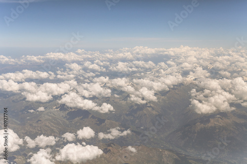 Aerial of a cloudscape above the Alps.