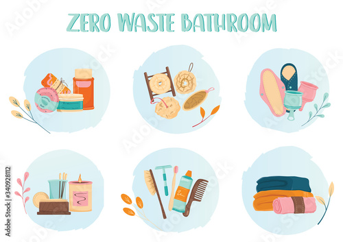 Zero waste bathroom. Bath with eco friendly product and tool