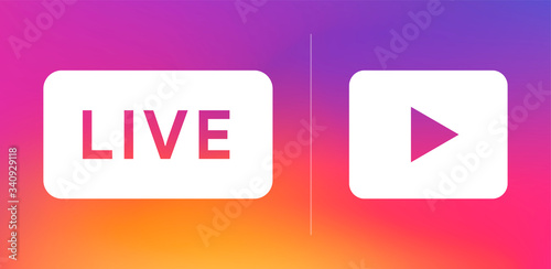 Social media Live banner. Instagram style streaming icon. Bradcarting sign. Play logo. On air badge. Vector illustration