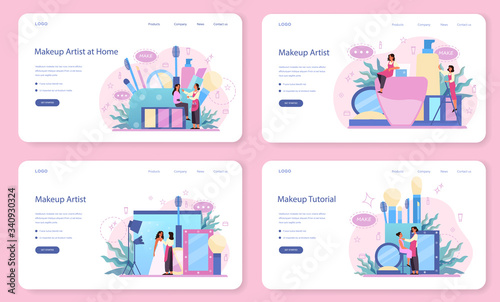 Make up artist concept web banner or landing page set.