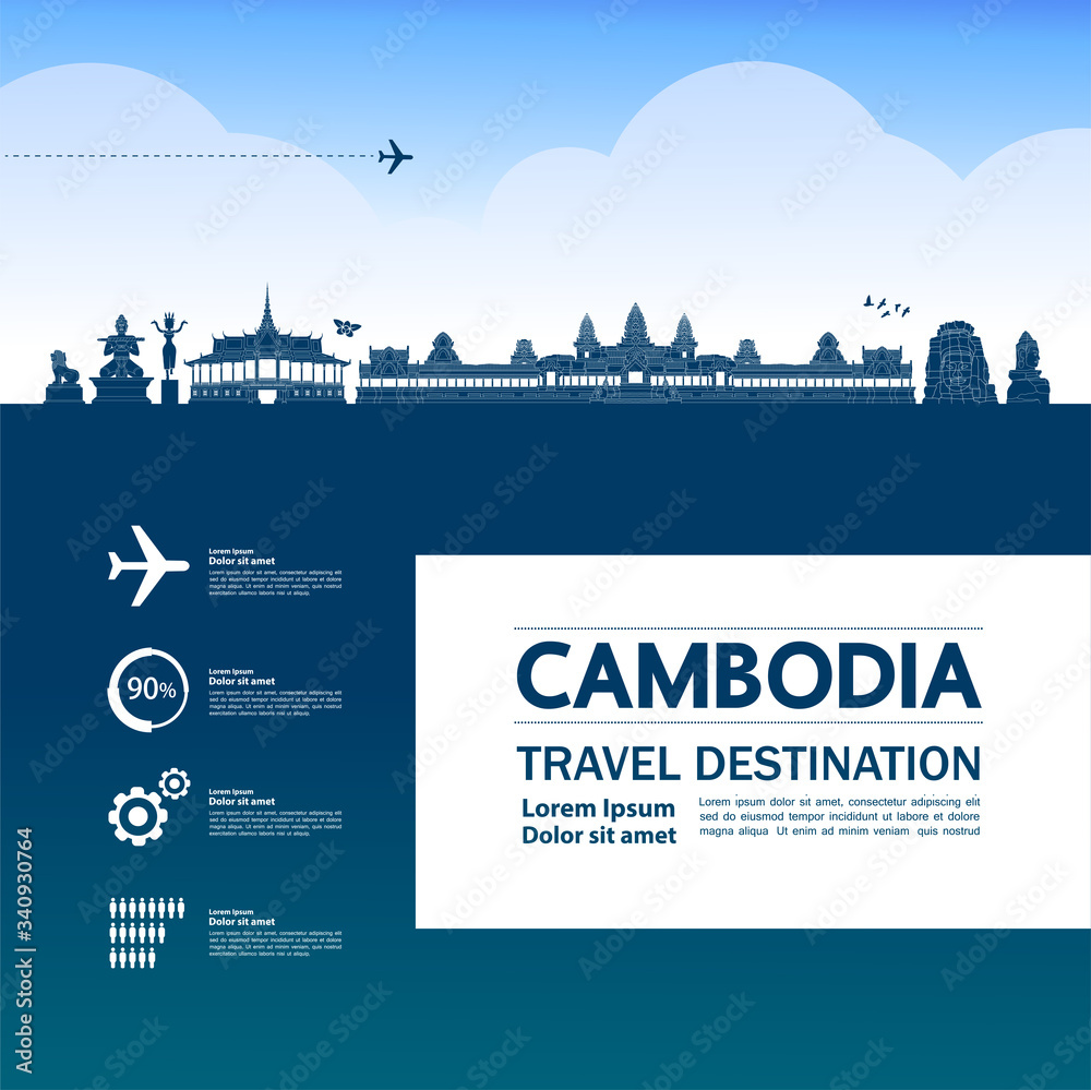 Cambodia travel destination grand vector illustration. 