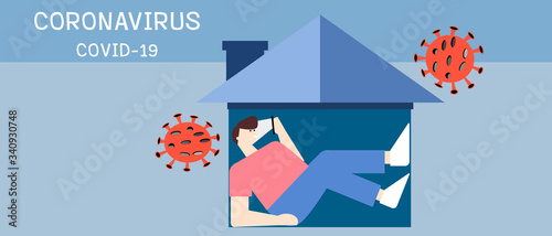 men at home Playing phone in period of self isolation and social distancing .Corona virus Respiratory disease.during coronavirus epidemic.vector illustration.