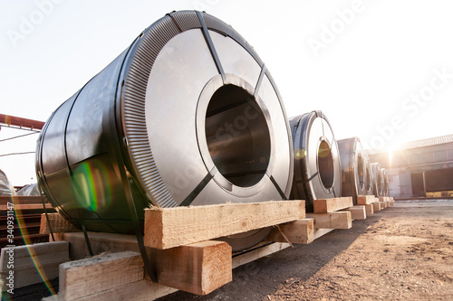 Row of cored metallurgical wires at manufactory