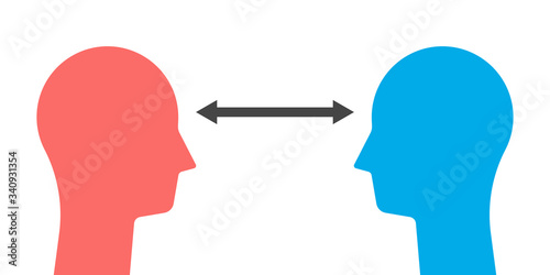Heads silhouettes, dimension arrow
