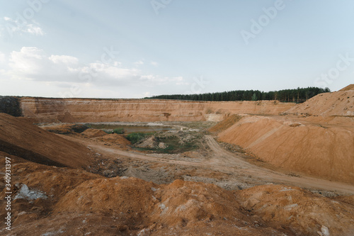 Extraction of red limestone. Quarry photo
