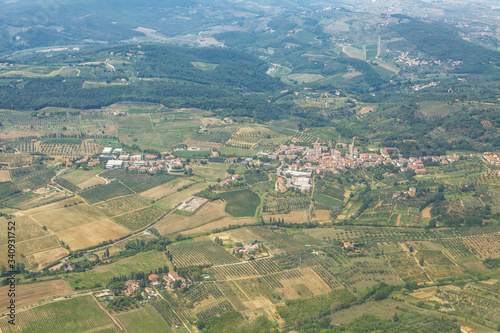 Aerial of the Tuscany countryside near to Florence, Italy.