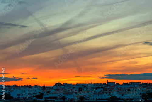 Effects of clouds at sunset in Altura, Algarve, Portugal