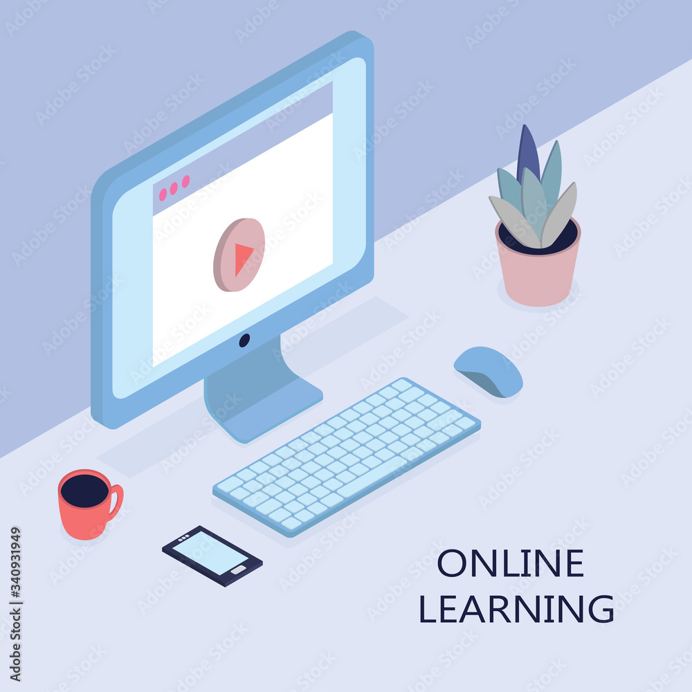 Modern flat design isometric concept of Online Education for website and mobile website. vector illustration