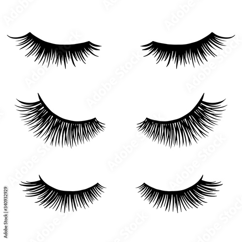 Long black lashes vector set. Different types Beautiful Eyelashes