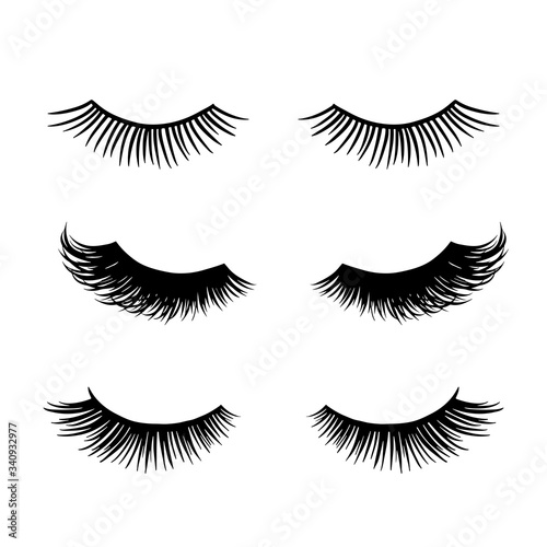 Fotografie, Tablou Long black lashes vector set. Different types Beautiful Eyelashes