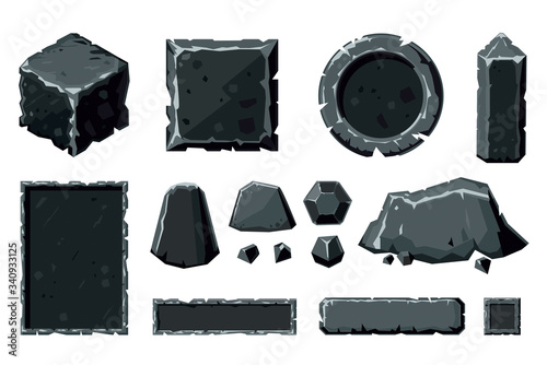 Cartoon rock set. Vector stones icons collection. Game design elements. User interface assets.