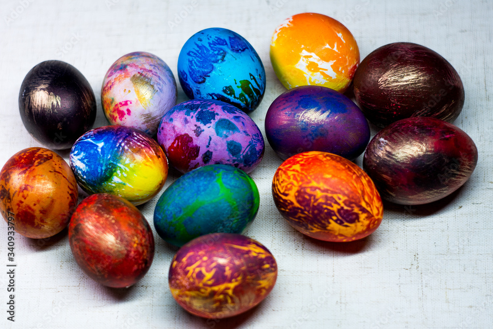 Painted in different colors Easter eggs on a white background Painted in different colors Easter eggs on a white background