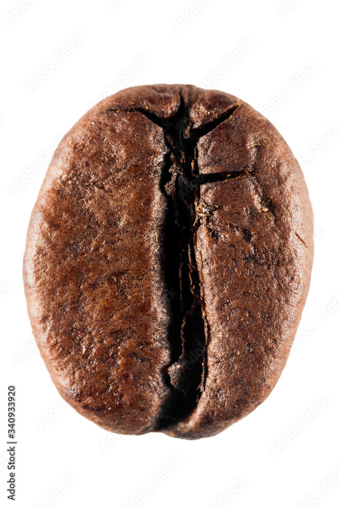 Naklejka premium Brown roasted coffee bean isolated on white background. Super macro in huge definition.