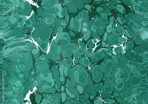 Seamless turquoise marbling pattern. Traditional Turkish Ebru technique