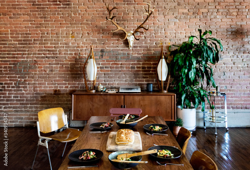 Fényképezés Rustic homey dining table with food