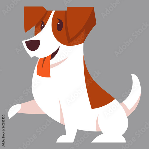 Jack Russell Terrier dog giving paw. Cute pet in cartoon style.