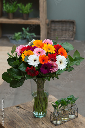 Flower bouquet in a vase in interior