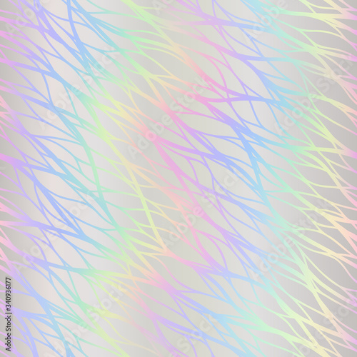 Holographic foil. Hologram hipster design. Seamless pattern. Modern stylish texture. Wonderful wallpaper colorful lines. Beautiful rainbow background. Iridescent art. Trendy stylish design neon color