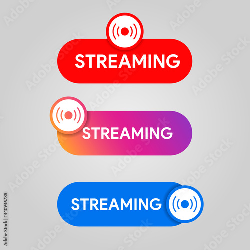 Set of streaming icon. Social media style live, broadcasting, online stream sign. Youtube, instagram, facebook color style badge.  Music radio wave speed. Vector illustration.