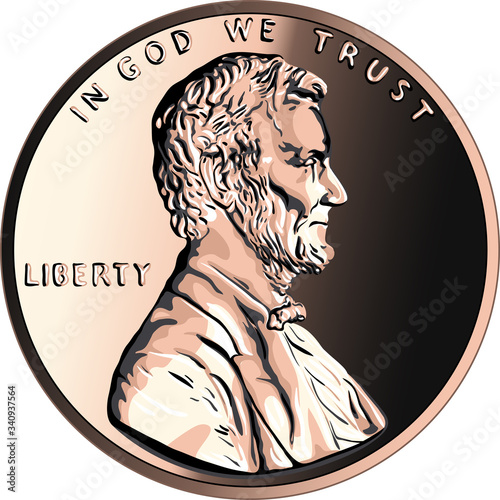 American money, United States one cent or penny, Proof Lincoln cent coin with cameo effect, President Abraham Lincoln on obverse