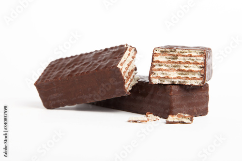 Wafers with chocolate on white background