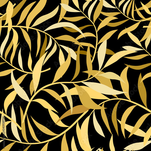Golden palm leaves seamless pattern.