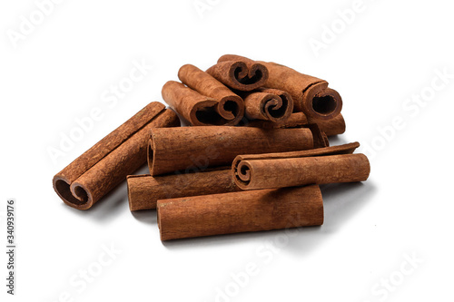cinnamon sticks on white background