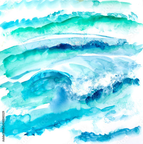 Places series. Waves. Abstract watercolor background