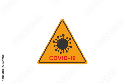 Coronavirus sign. Corona virus Bacteria Cell Icon, 2019-nCoV in caution traffic signs. Warning symbol of COVID-19, Novel coronavirus. Vector icon.