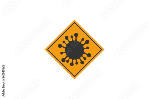 Coronavirus sign. Corona virus Bacteria Cell Icon, 2019-nCoV in caution traffic signs. Warning symbol of COVID-19, Novel coronavirus. Vector icon.