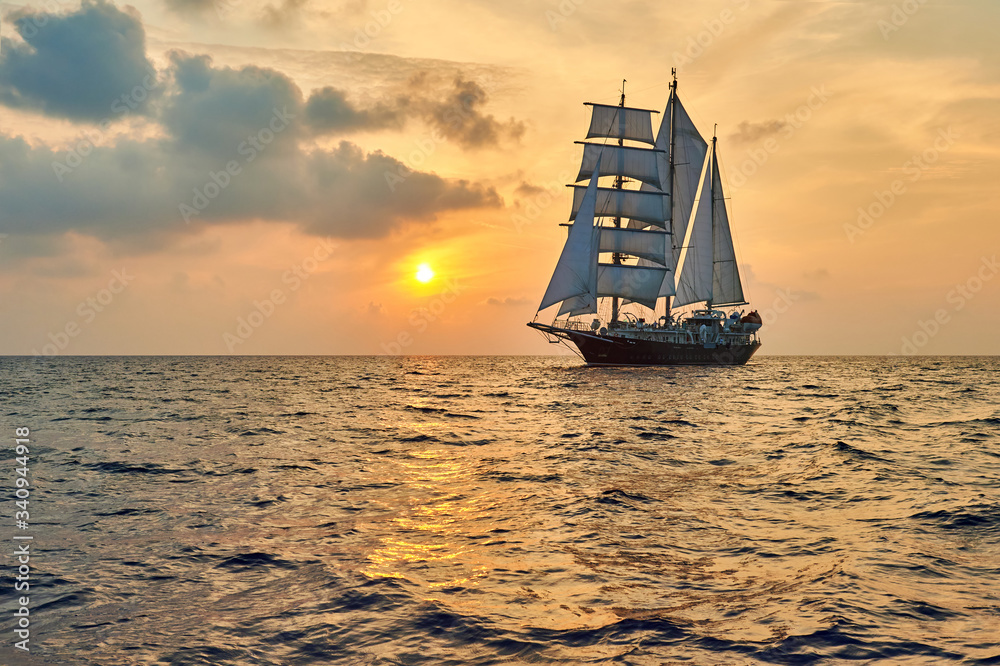 Fototapeta premium Sailing ship cruise. Travel under sail. Yachting. Tourism