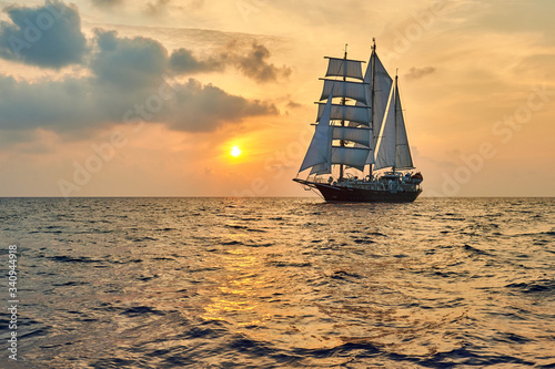 Sailing ship cruise. Travel under sail. Yachting. Tourism