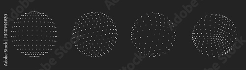 Sphere of dots or particles isolated on black color. Technology abstract art background. Collection of minimalistic geometric design sci-fi elements. Vector futuristic digital concept.