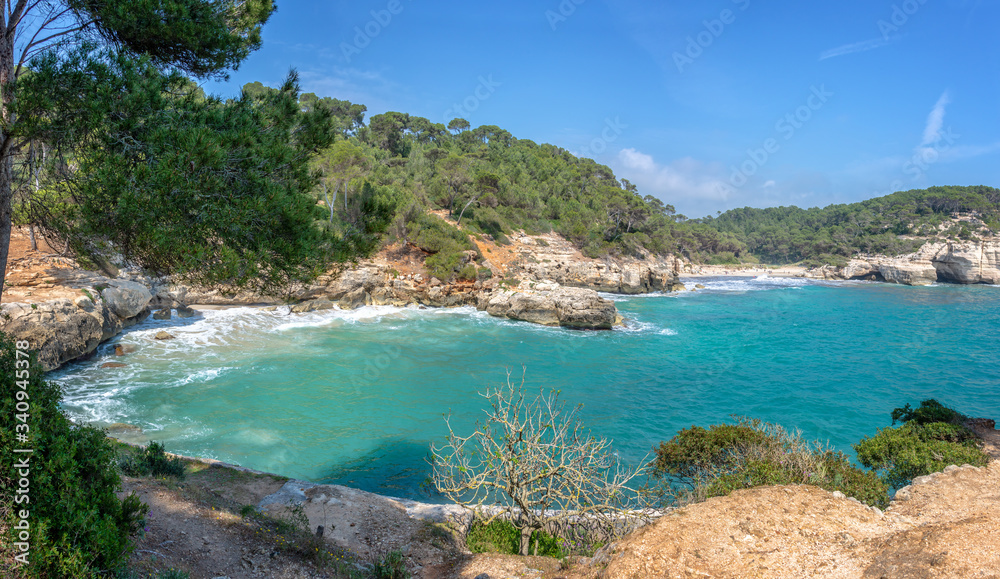 Fototapeta premium Cala Mitjana and Cala Mitjaneta in Menorca, Balearic islands, Spain