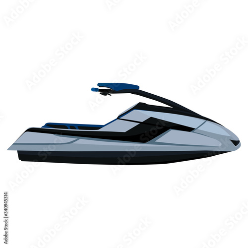 Hydrocycle. Jet ski, scooter - a vehicle for moving on the surface of water. Vector illustration isolated on a white background for design and web.