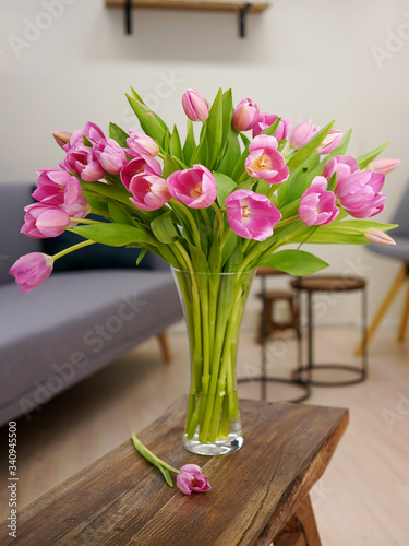 Pink tulips in a vase