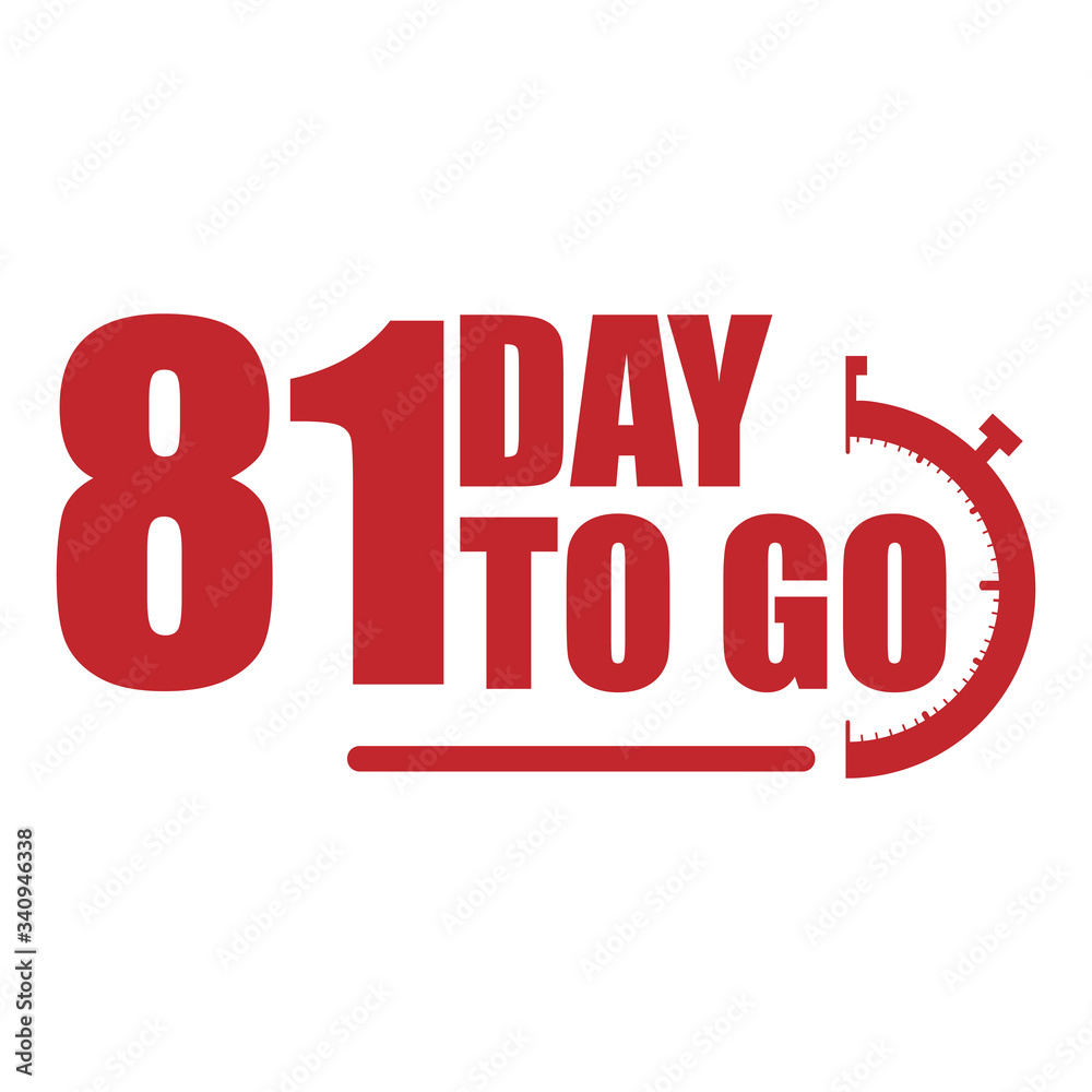 81 day to go label, red flat with  promotion icon, Vector stock illustration