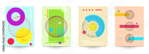 Collection of modern abstract art background in flat geometric style. Minimal colorful design composition. Bright template for branding cover, poster, card. Creative futuristic vector illustration.