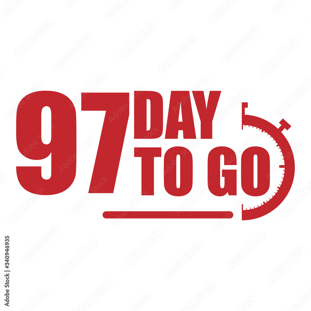 Plakat 97 day to go label, red flat with promotion icon, Vector stock illustration