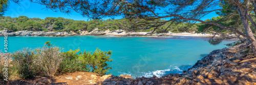Panorama of Cala Turqueta in Menorca, Balearic islands, Spain photo