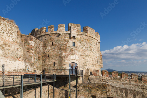 THESSALONIKI, GREECE - SEPTEMBER 15, 2018: The view on Byzantine fort, named Heptapyrgion from the city ramparts photo